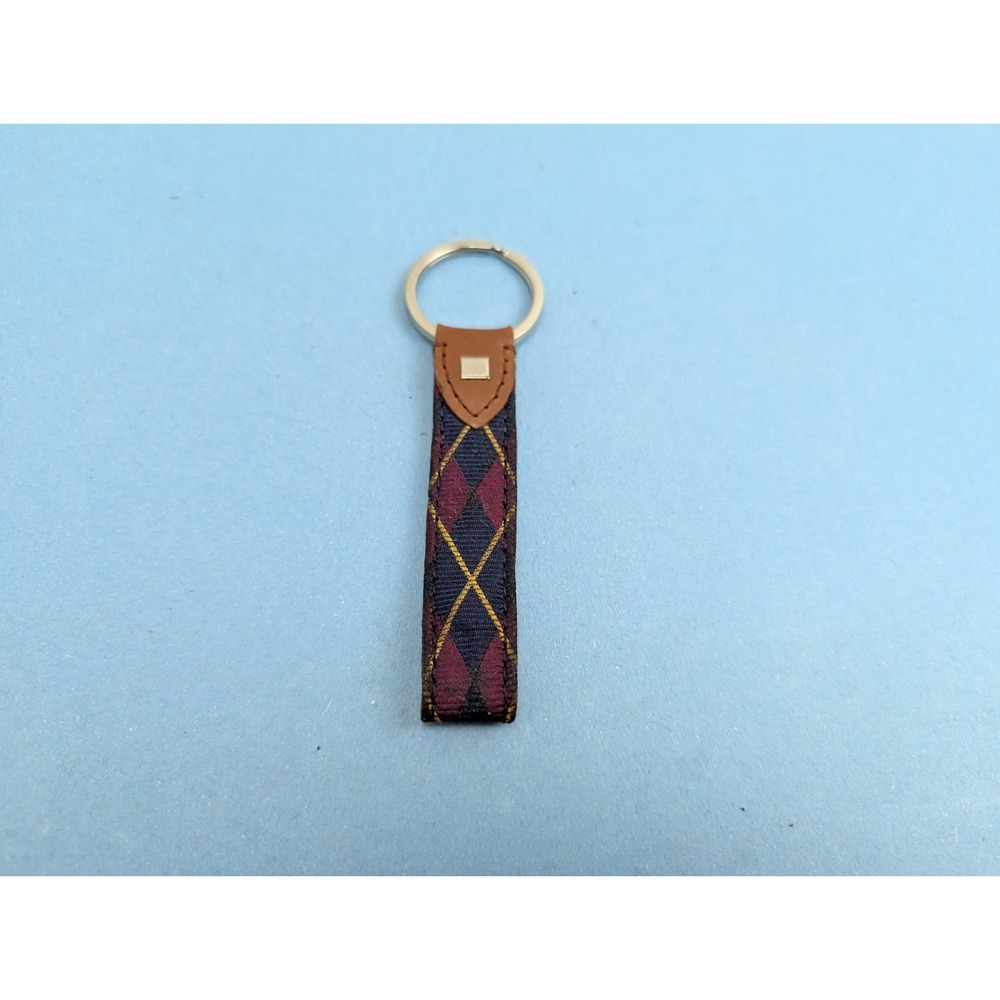 Brooks Brothers Argyle Keychain Strap Pig Logo Navy Burgundy Gold
